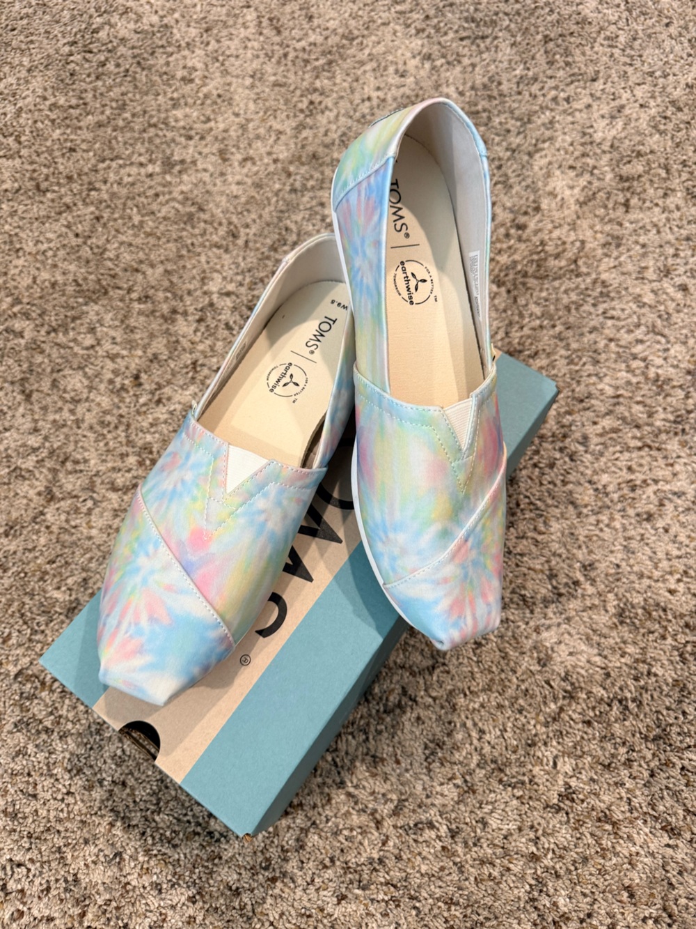 Toms Pastel Tie-Dye Slip-On Flats in Blue, Pink, Yellow
